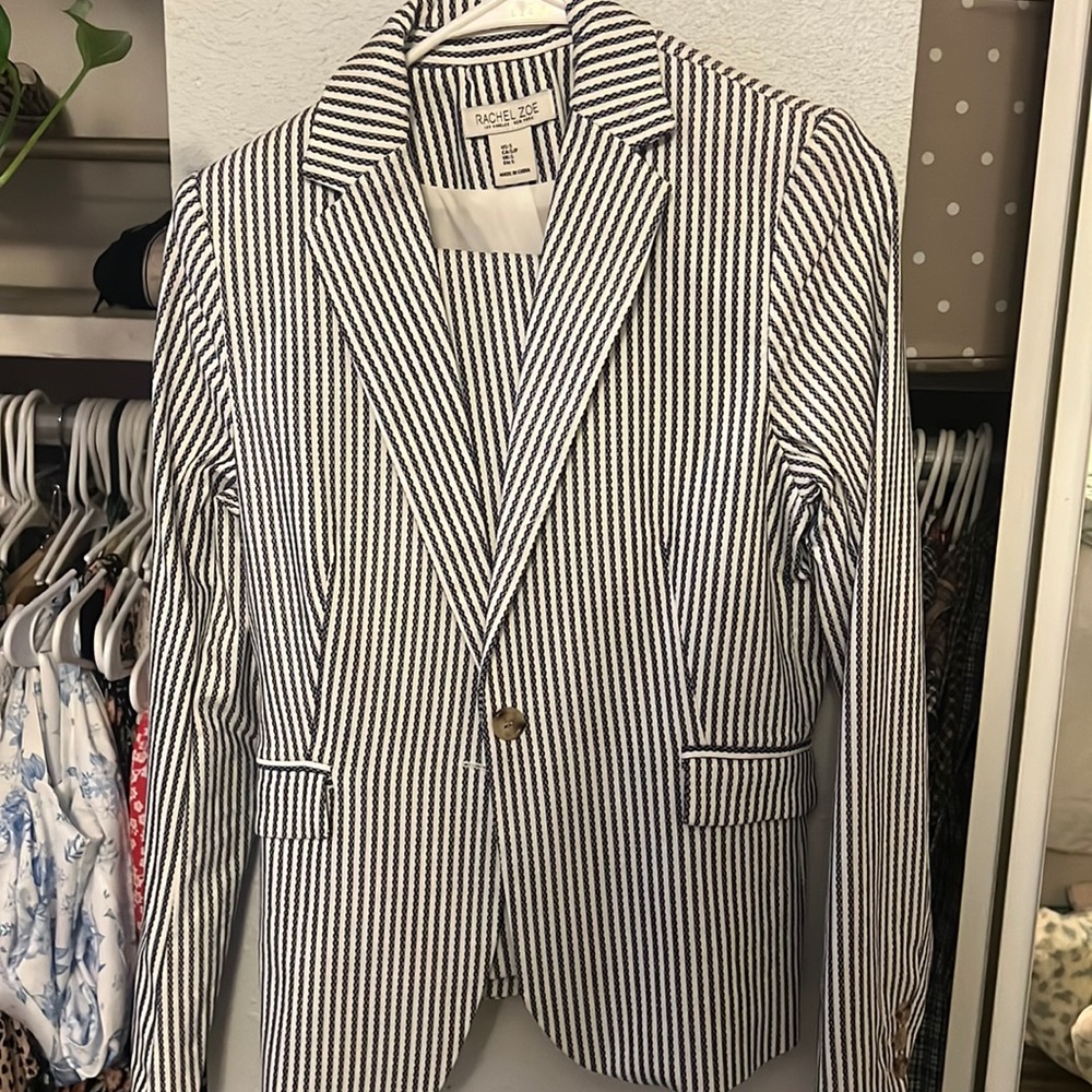 Stretchy navy and white women suit set